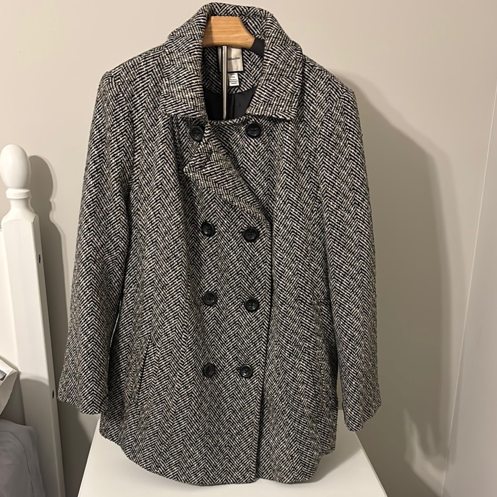 Women's Black and White Herringbone Coat